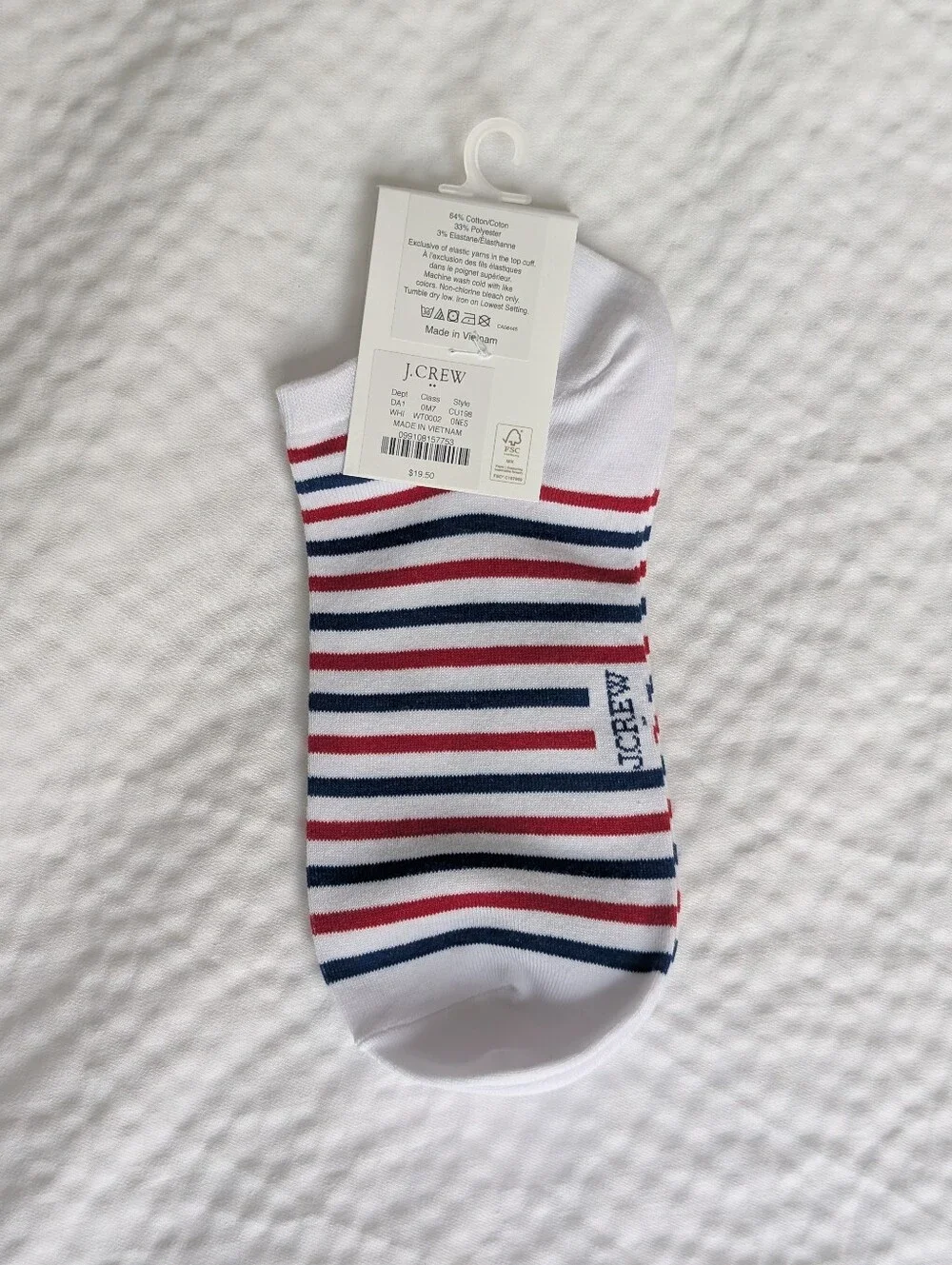NWT J. Crew Women's Red White & Blue Striped Ankle Socks One Size